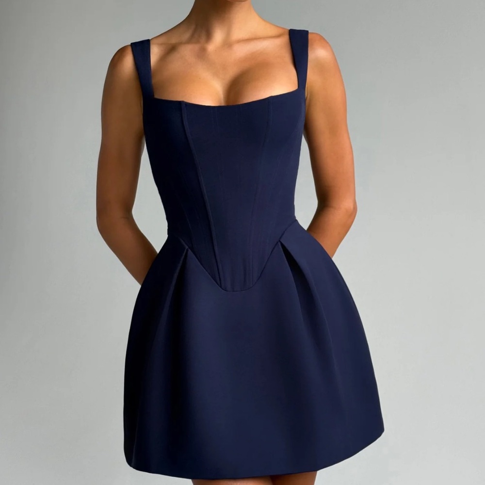 Chic Navy Blue Sleeveless Mini Dress